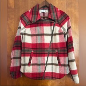 Cabi, Limited Edition Shelter Bomber Jacket, Red/Brown/Cream Plaid Zip Up, XS